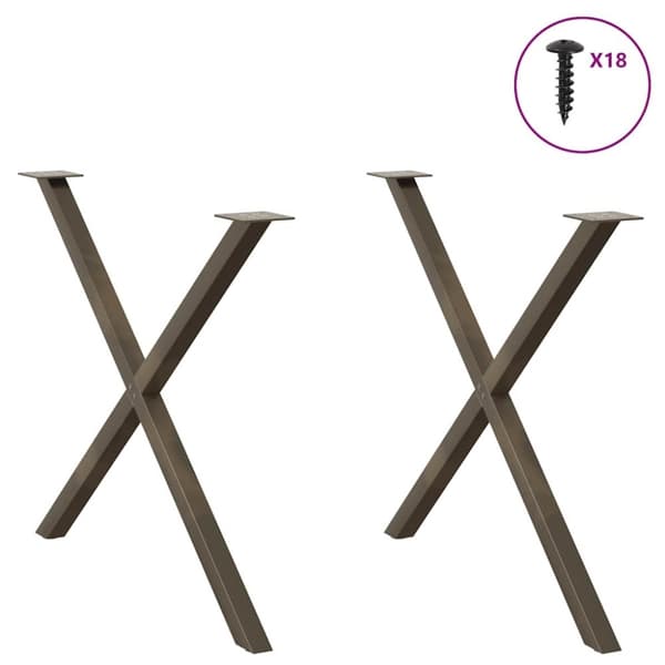 vidaXL Matbordsben X-formad 2 st naturstål 90x(72-73) cm stål