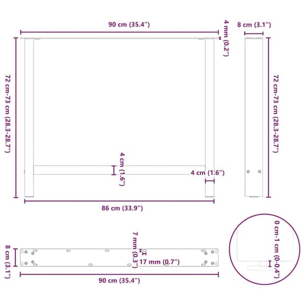 vidaXL Soffbordsben svart 2 st 90x(72-73) cm stål