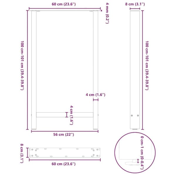 vidaXL sofabordben 2 stk. 60x(100-101) cm stål sort