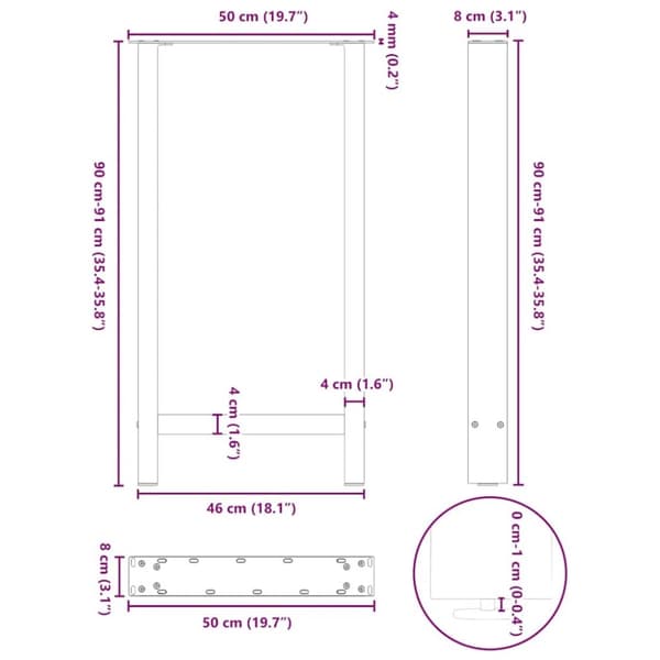 vidaXL sofabordben naturstål 2 stk. 50x(90-91) cm stål