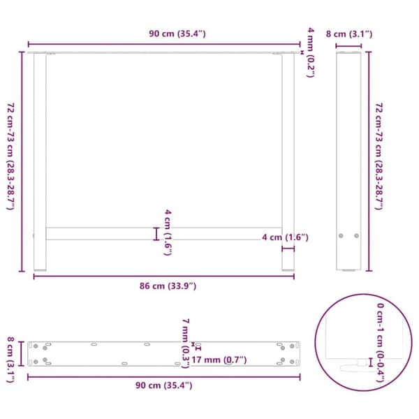 vidaXL Soffbordsben naturstål 2 st 90x(72-73) cm stål