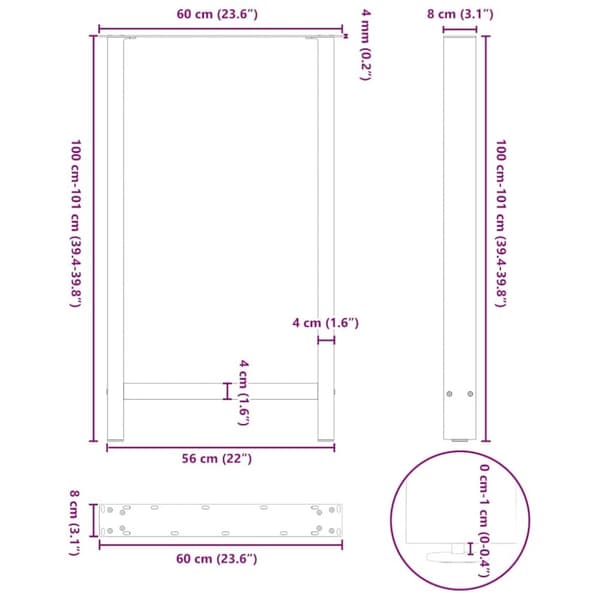 vidaXL Barbordben naturstål 2 stk 60x(100-101) cm stål