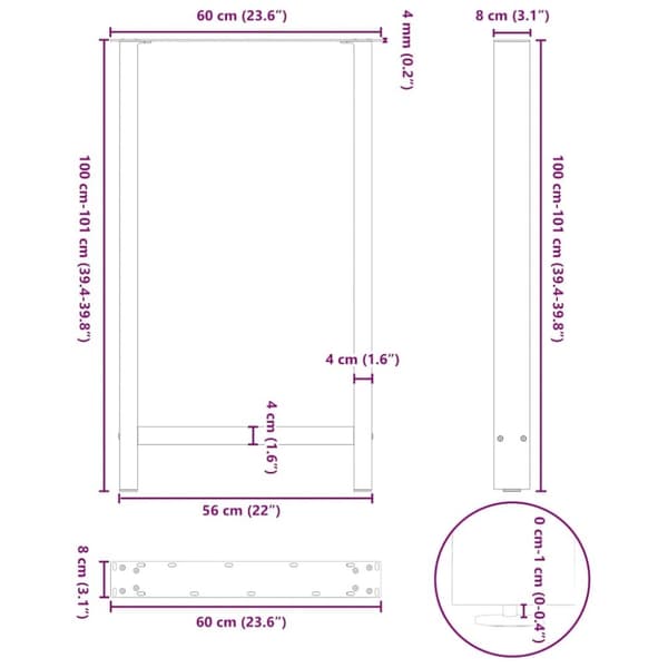 vidaXL Soffbordsben antracit 2 st 60x(100-101) cm stål