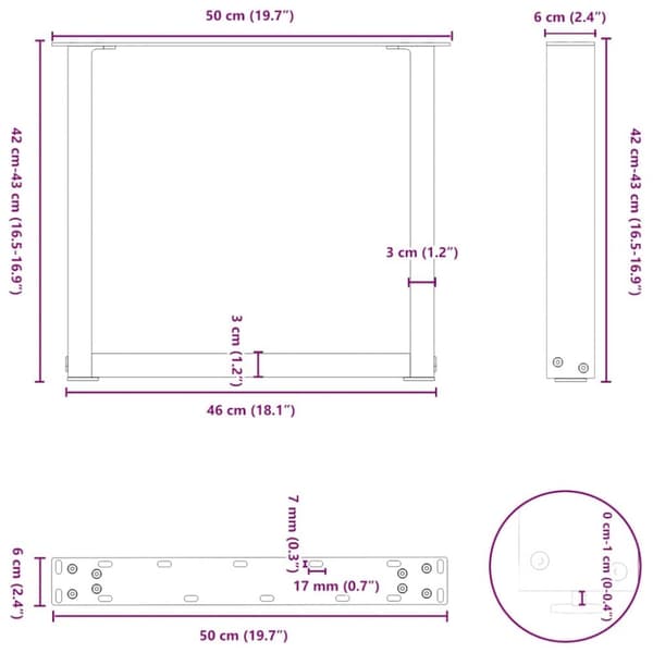 vidaXL Soffbordsben U-formade 2 st vit 50x(42-43) cm stål