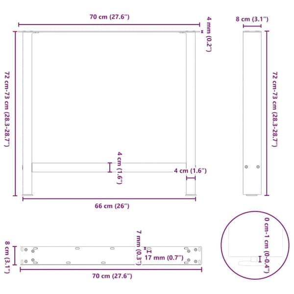 vidaXL sofabordben naturstål 2 stk. 70x(72-73) cm stål