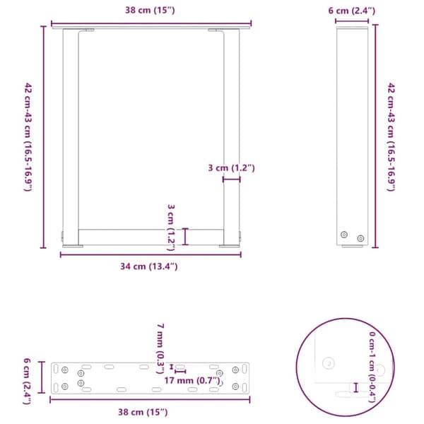 vidaXL Sohvapöydän jalat U-muotoiset 2 kpl valkoinen 38x(42-43) cm teräs