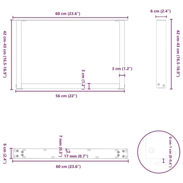 vidaXL Salongbordben U-formet 2 stk hvit 60x(42-43) cm stål