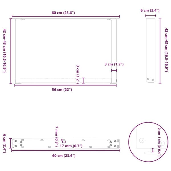 vidaXL sofabordben U-formet 2 stk. 60x(42-43) cm stål antracitgrå