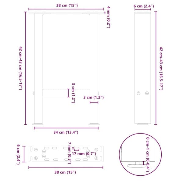 vidaXL Salongbordben naturstål 2 stk 38 x (42-43) cm stål