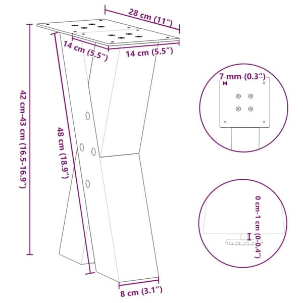 vidaXL Sohvapöydän jalat X-muotoiset 2 kpl Antrasiitti 28x(42-43) cm