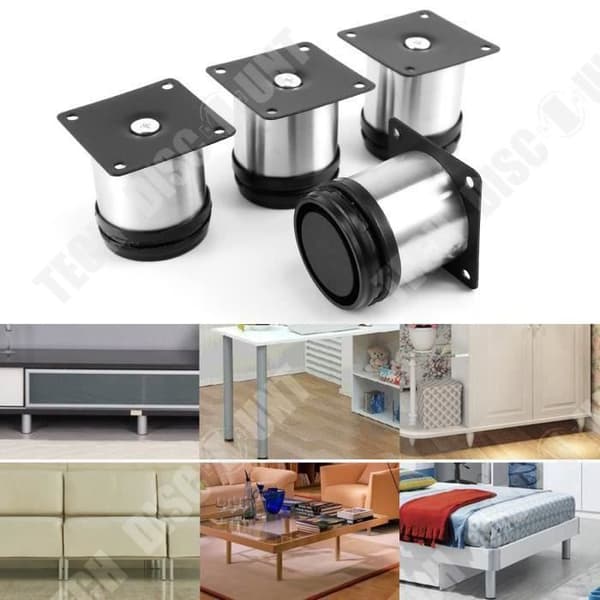 TD® Möbelben i rostfritt stål Set med 4 Heavy Duty installationsfötter Möbel Sängsoffa Soffa Skåp Justerbara skåpsfötter
