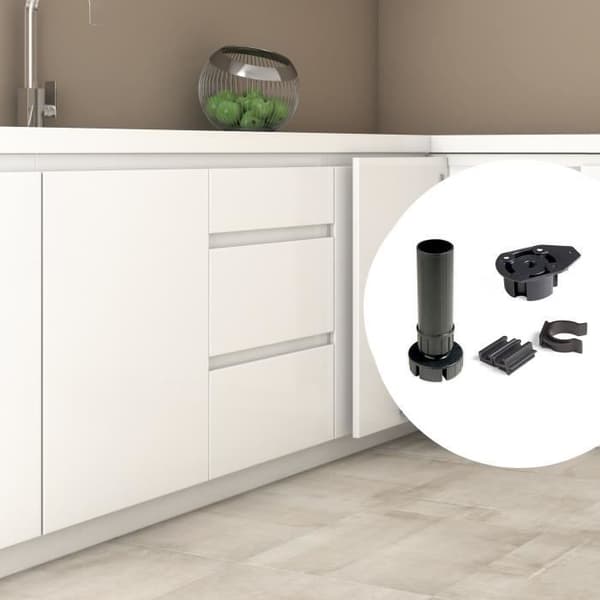 Emuca Ställbar fot för möbel, justerbar 98 - 140 mm, Plast, Svart, 4 ut.