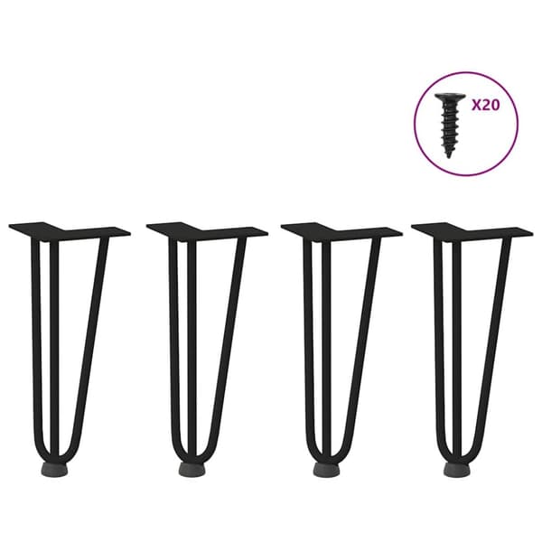 Hårnålsformade bordsben 4 st svart 30 cm massivt stål