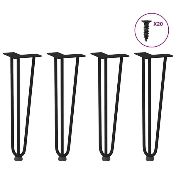 Hårnålsformade bordsben 4 st svart 42 cm massivt stål