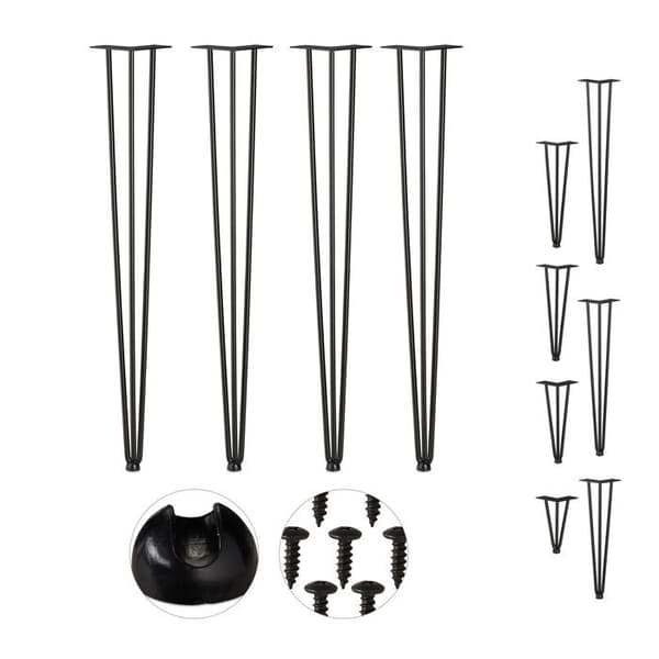 Relaxdays Hårnålsfötter, set om 4, 3 distanser, i metall, pallar, bord och skåp, 86 cm, 3 distanser