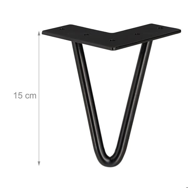Relaxdays Hårnålben, set med 4, 2 distanser, i metall, pallar, bord och skåp, 15 cm h; svart