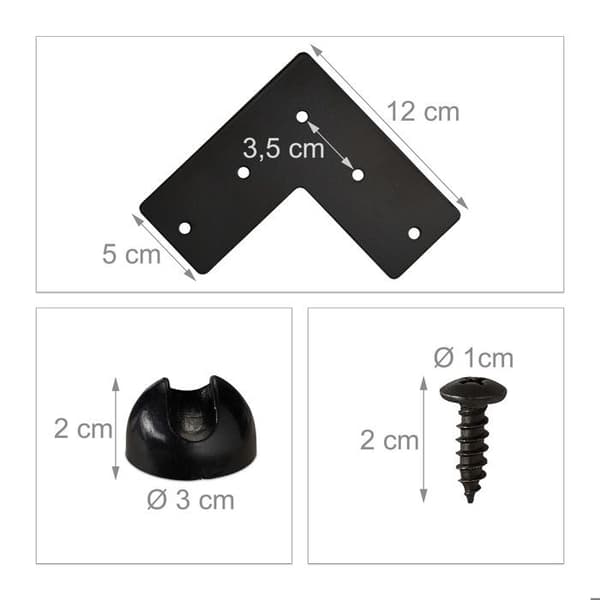 Relaxdays Hårnålben, set med 4, 2 distanser, i metall, pallar, bord och skåp, 15 cm h; svart