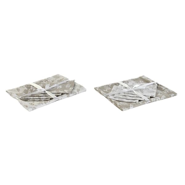 Pöytäliina ja lautasliinat DKD Home Decor 2 osaa 150 x 150 x 0,5 cm Beige Valkoinen Vaaleanruskea