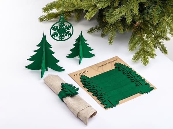 Juldekorationsset JULGRAN, filt, 1 st. h 16,5 cm och 2 st. h 13 cm