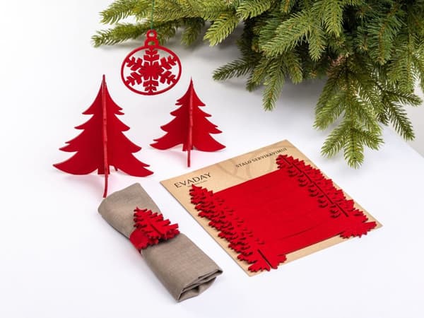 Juldekorationsset JULGRAN, filt, 1 st. h 16,5 cm och 2 st. h 13 cm