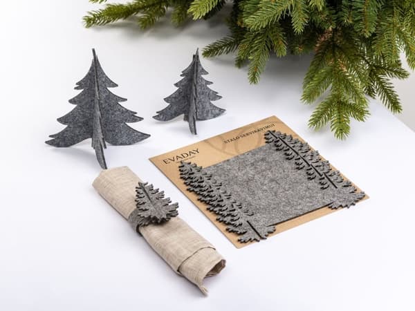 Juldekorationsset JULGRAN, filt, 1 st. h 16,5 cm och 2 st. h 13 cm