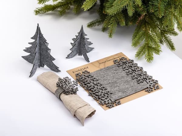 Julservettringar SNÖFLINGA, filt, 6 st. Ø 5 cm