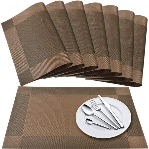 Newk bordstabletter (set med 8), korsvävda vinylvävda bordsmattor, tvättbara bordsmattor