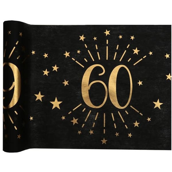 Födelsedagsbordslöpare - Ej specificerat - 60 år - Svart och guld - 30cm x 5m - Fibertyg