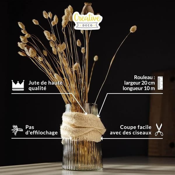 Jute Bordslöpare - CREATIVE DECO - Gräddvit - 20cm x 10m - Julbröllopsbordsdekoration