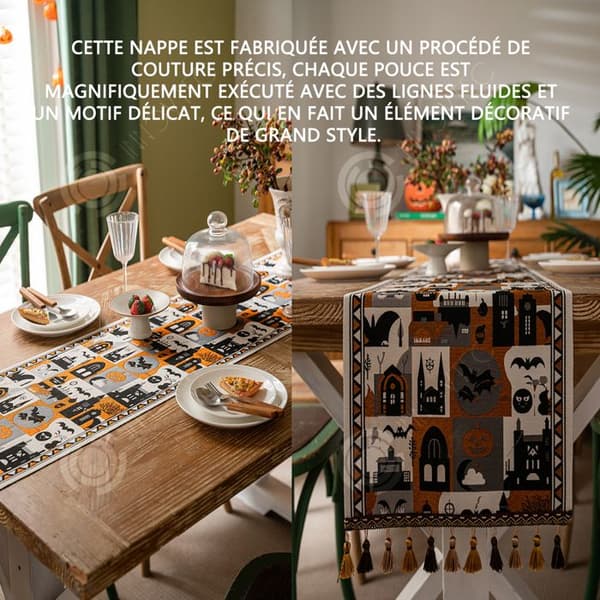 INN Halloween 35x180cm Halloween Duk Atmosfär Bordslöpare Halloween Bomull Tryckt Bordsduk Festdekoration Servett