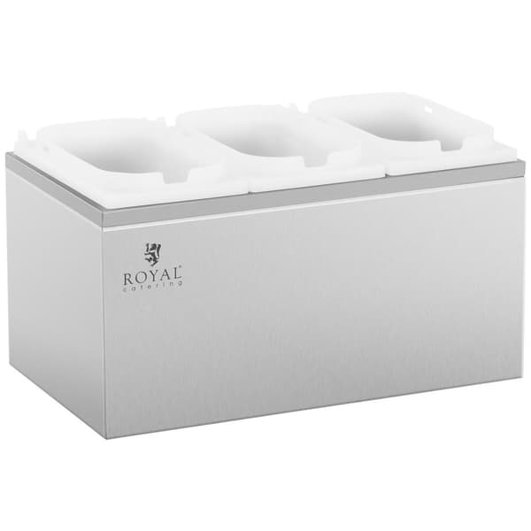 Tredobbelt dispenser til saucer med en rustfri stålpumpe, 3 x 2 l