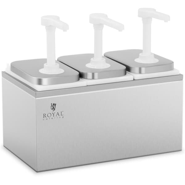 Tredobbelt dispenser til saucer med en rustfri stålpumpe, 3 x 2 l