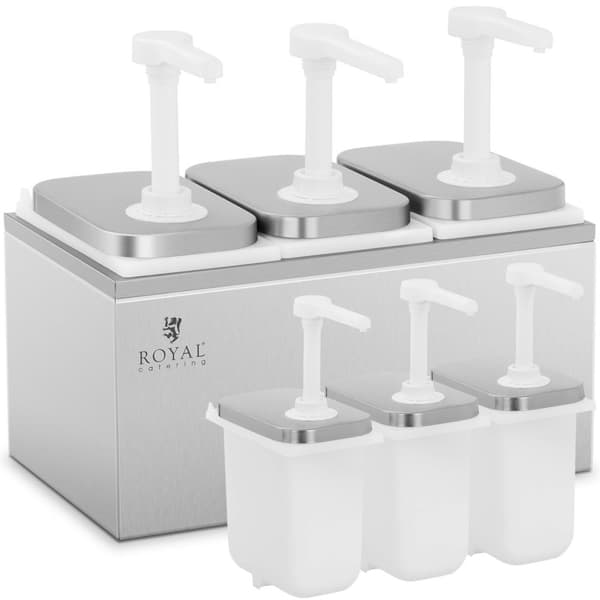 Tredobbelt dispenser til saucer med en rustfri stålpumpe, 3 x 2 l