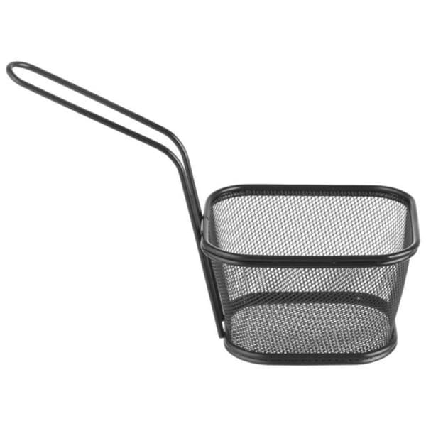 Paistettujen ranskalaisten välipalojen tarjoilukori kahvalla musta 130x115x80 mm - Hendi 425695