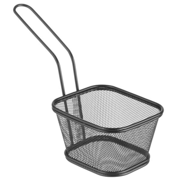 Paistettujen ranskalaisten välipalojen tarjoilukori kahvalla musta 130x115x80 mm - Hendi 425695