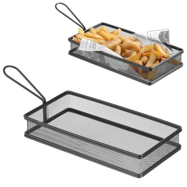Paistettujen ranskalaisten välipalojen tarjoilukori kahvalla musta 255x153x45 mm - Hendi 425657