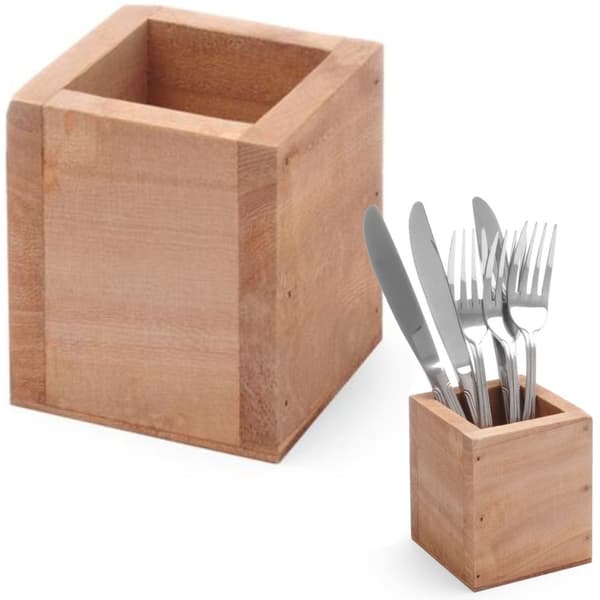 Fyrkantig bestickbehållare i trä 80x80x95 mm - Hendi 664186