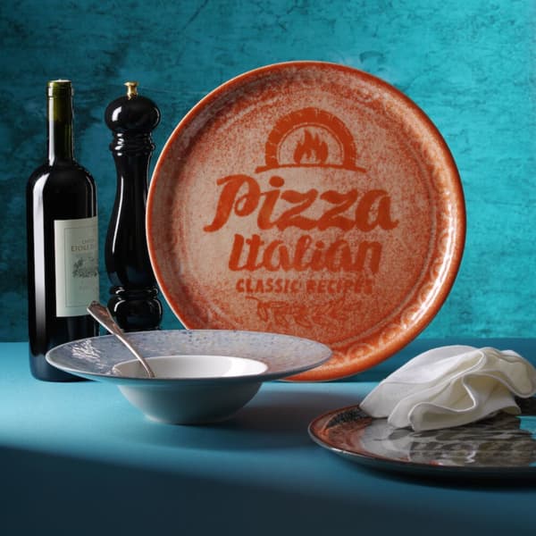 Receptsamling Tegelröd pizzatallrik i porslin, diameter. 33 cm - set med 6 st.