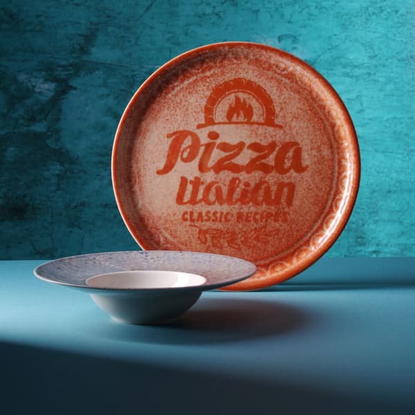 Receptsamling Tegelröd pizzatallrik i porslin, diameter. 33 cm - set med 6 st.