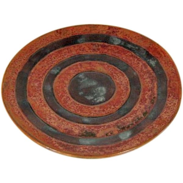 Keramisk tallerken med striber, 21 cm, kan bruges som lysestage, brun