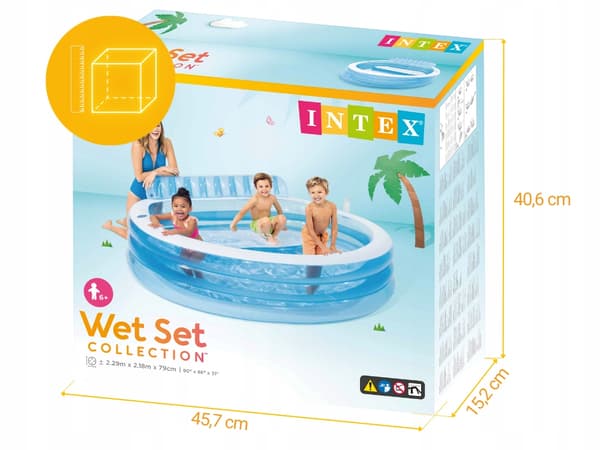 Oppustelig pool 229 x 218 x 79 med bænk #57190 INTEX