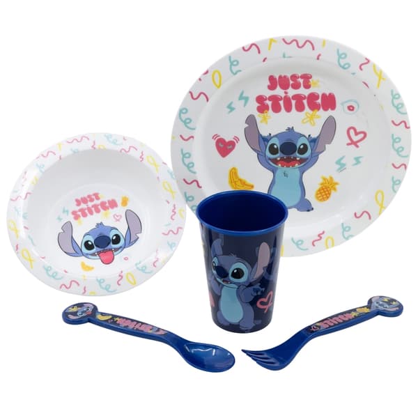 DisneyStitch-5-piecemicrowave-safedishsetfromthePalmscollection(plate,bowl,cup,fork,teaspoon)