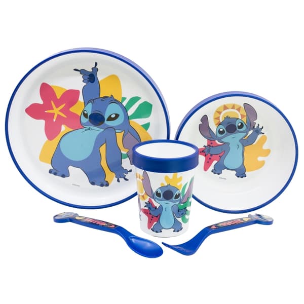 DisneyStitch-Non-slipmicrowavecookwareset5pcs.(plate,bowl,cup,fork,teaspoon)