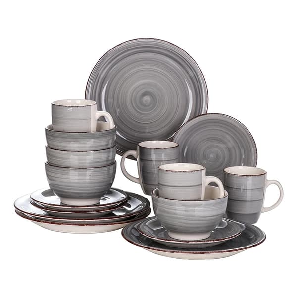 Porcelænssæt til middag, mikrobølgesikker, håndmalet design,16 stk