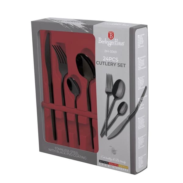Bestik 24 dele. Berlinger Haus Bh-3069 Skinnende Sort Lumarko!
