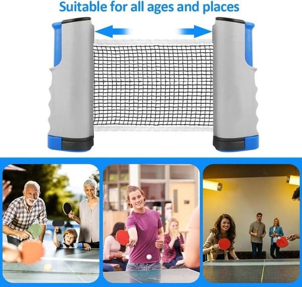 Bordtennisracketset - grå, 2 bordtennisracketar + utfällbart bordtennisnät + 3 bollar
