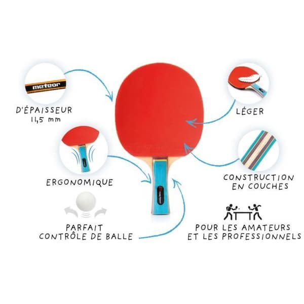 Set av Ping Pong-racketer - meteor - Zephyr - 2 racketer - 3 bollar - Professionell