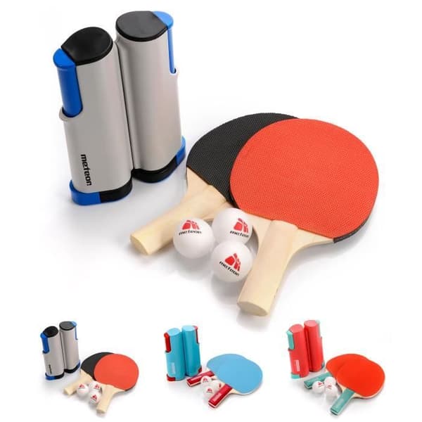 Meteor Bordtennis-set 170 cm Grå Nät Tillbehör Två racketar och tre bollar för amatörer och semi-professionella