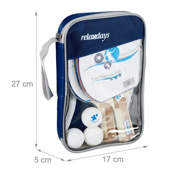 Relaxdays set för att spela pingis, med 2 racketer, 3 bollar, 1 nät och 1 transportväska, flerfärgad
