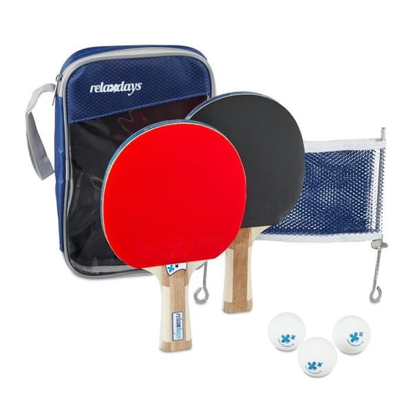 Relaxdays set för att spela pingis, med 2 racketer, 3 bollar, 1 nät och 1 transportväska, flerfärgad